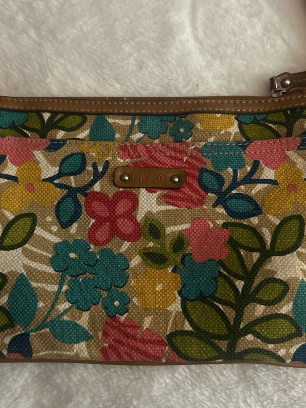 Relic Floral Canvas Wristlet in Teal, Pink, Yellow & Green
